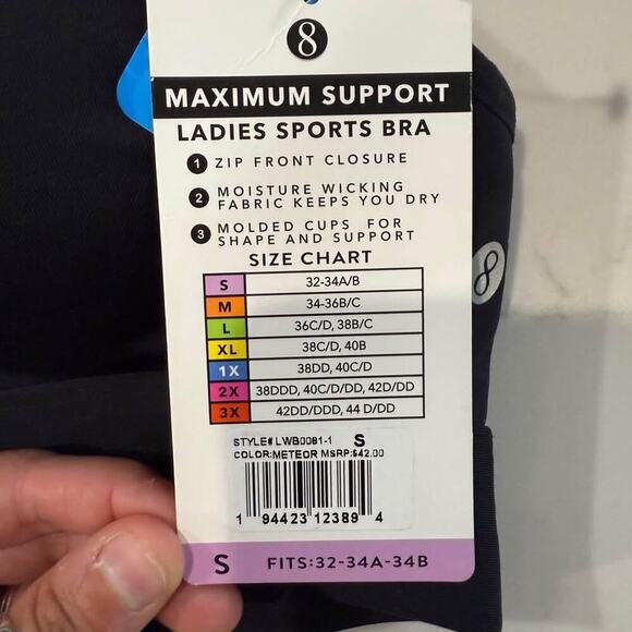 Layer 8 NWT FrontZip Padded Maximum Support SportsBra Womens Small Black Strappy - Picture 6 of 6